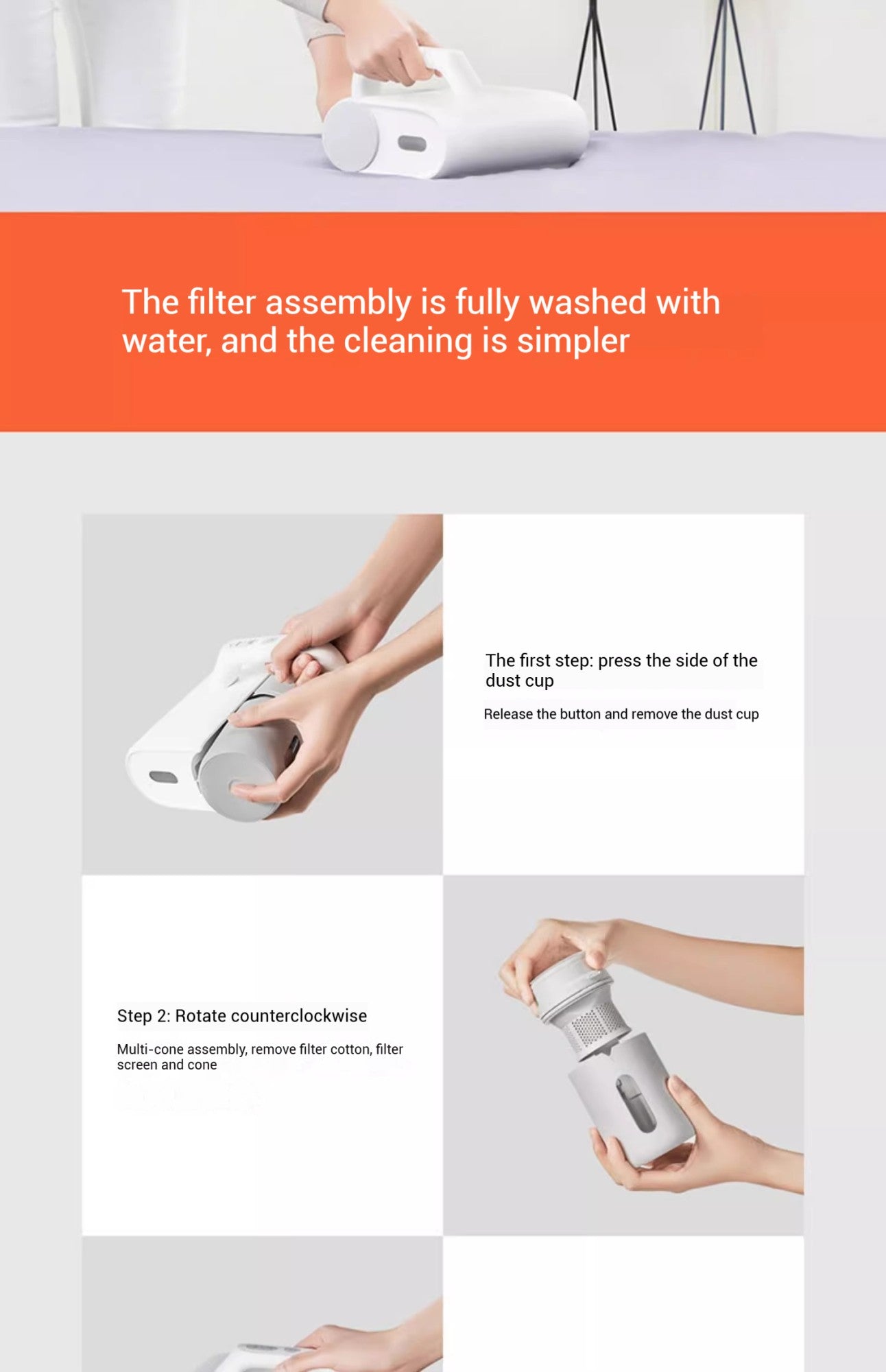 Xiaomi mijia removedor de ácaros sem fio escova esterilização uv 16kpa instru