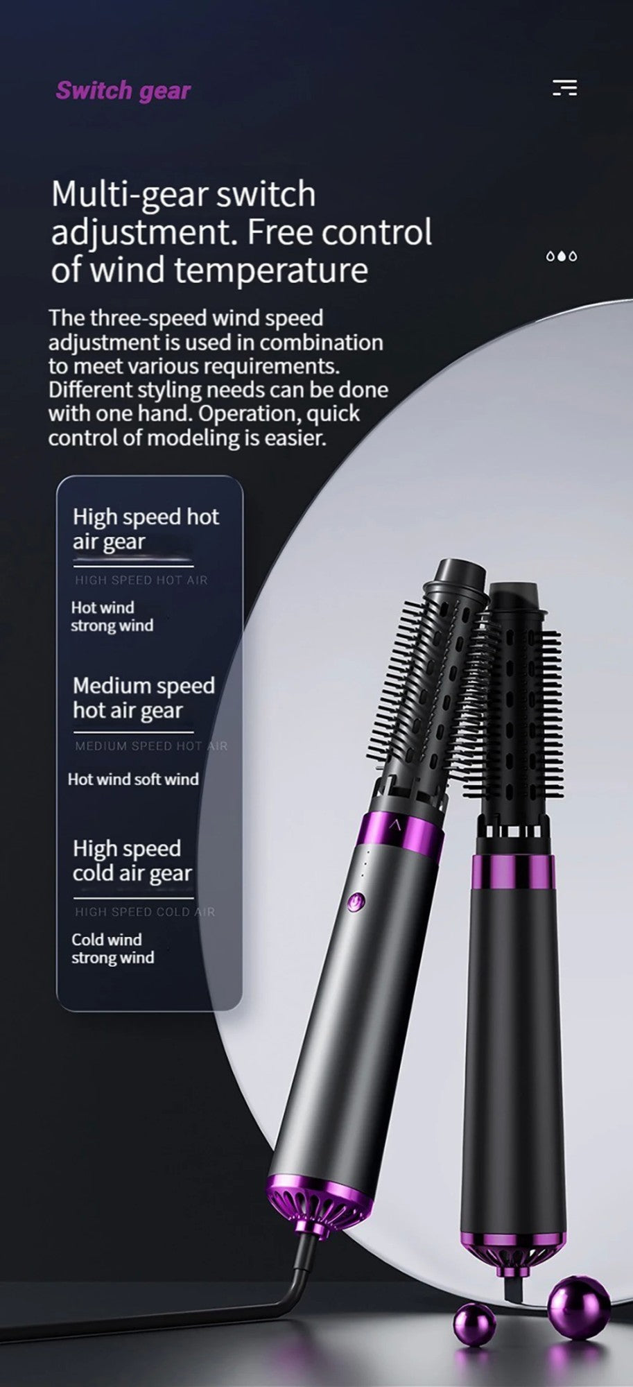 Secador de cabelo multifuncional 5 em 1, pente de ar quente, haste de ondulação automática, pente de cabelo reto, ferramenta estilo salão de beleza, secagem rápida