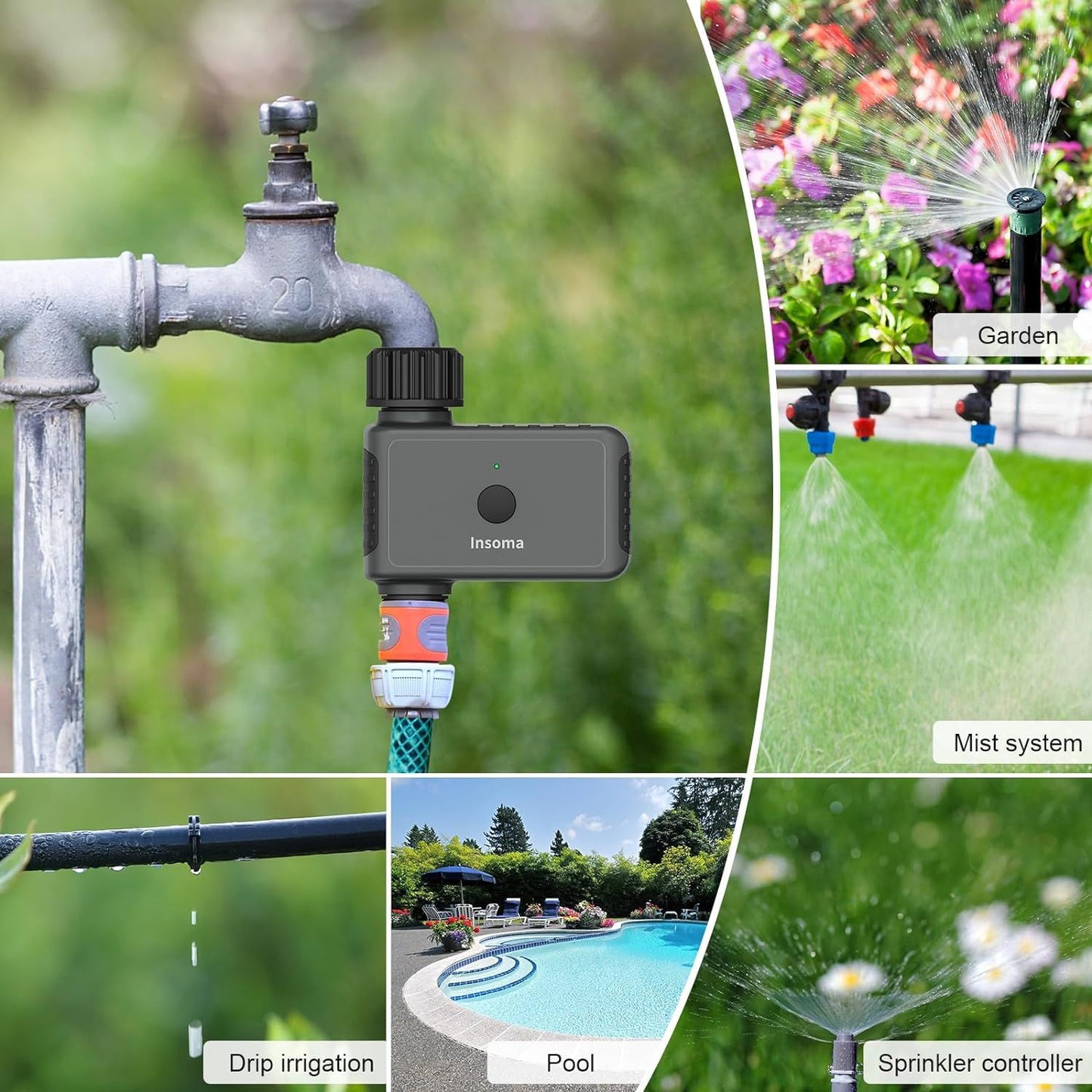 Insoma wi fi automático polvilhe temporizador remoto jardim temporizador de ág