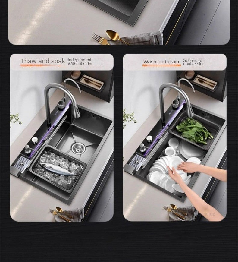 Pias de cozinha inteligentes com slot único para apartamentos, pias multifuncio