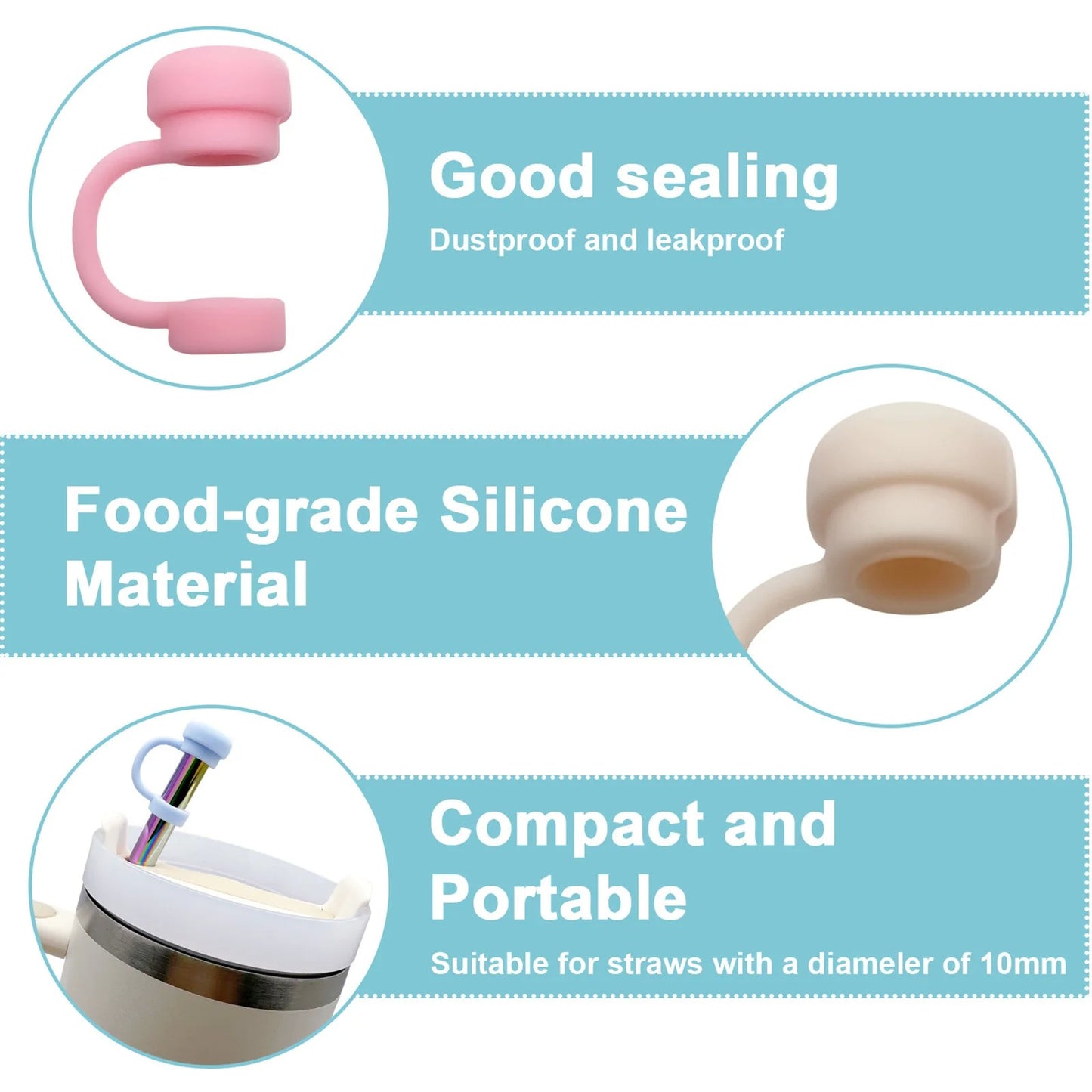 Tampa de palha reutilizável, toppers de palha de silicone, compatível com stan