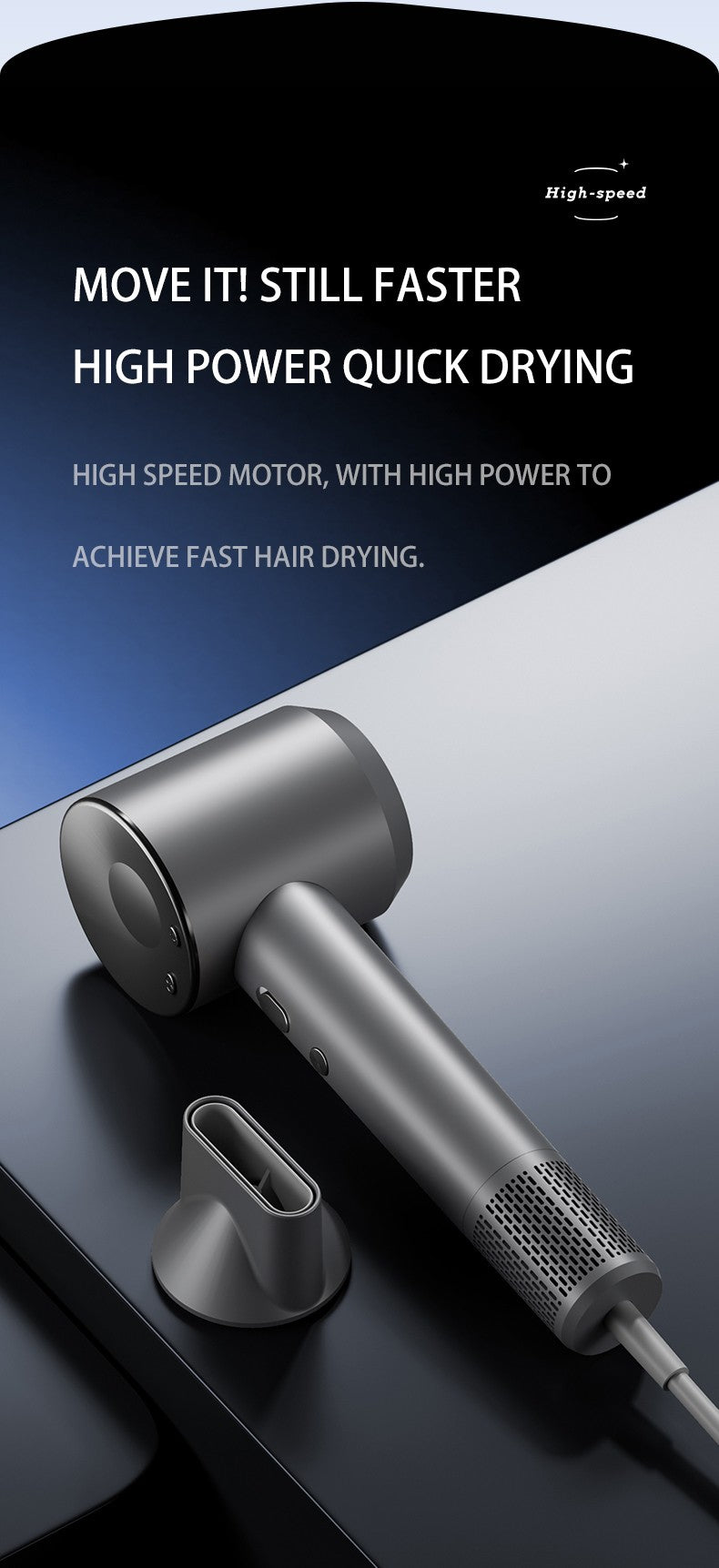 Secador de cabelo elétrico de alta velocidade, alta potência, 1600W, íon nega