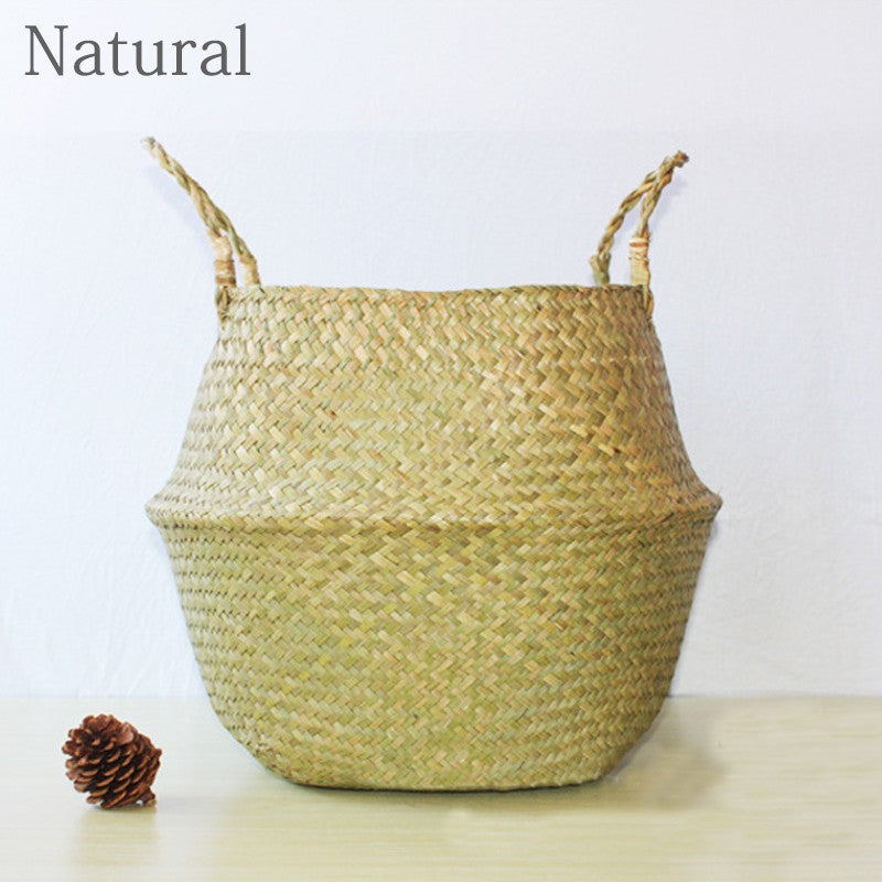 Nova palha tecelagem flor planta pote cesta grama plantador cesta interior ao ar
