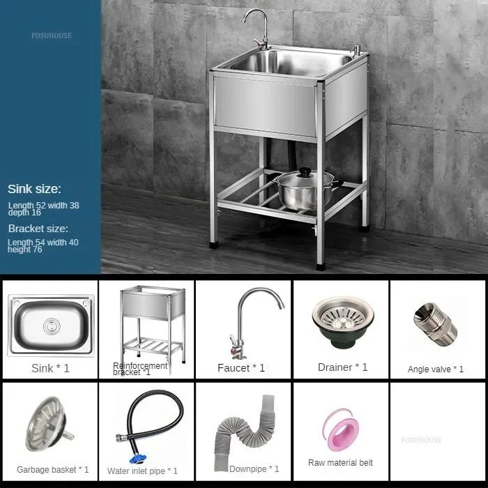 Pia de cozinha simples com bacia dupla, para sala de jantar, suporte reforçado,