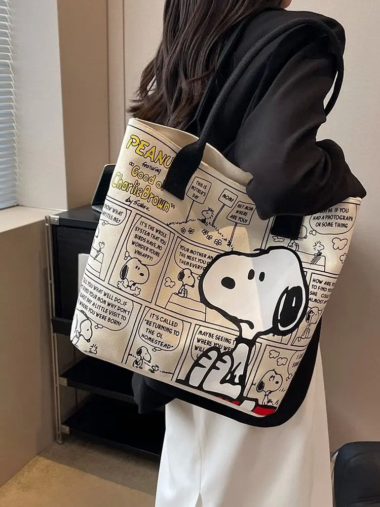 Nova bolsa de lona snoopy grande capacidade dos desenhos animados bonito sacola