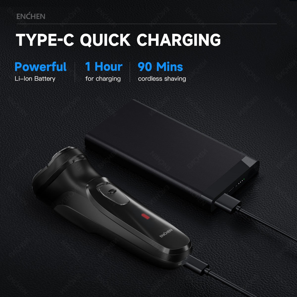 Barbeador rotativo elétrico Enchen Blackstone para homens, lâmina flutuante 3D