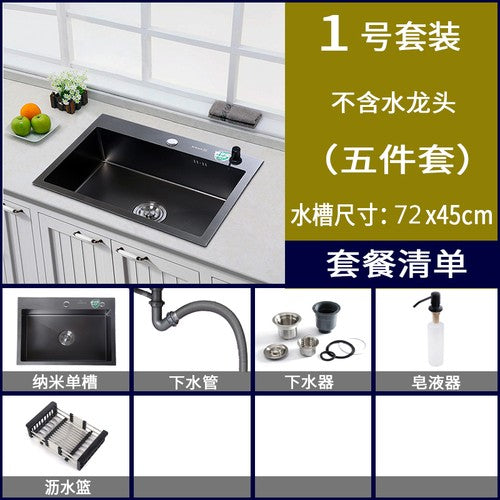 Pias simples feitas à mão para bancada de cozinha, pias de lavagem nano pretas