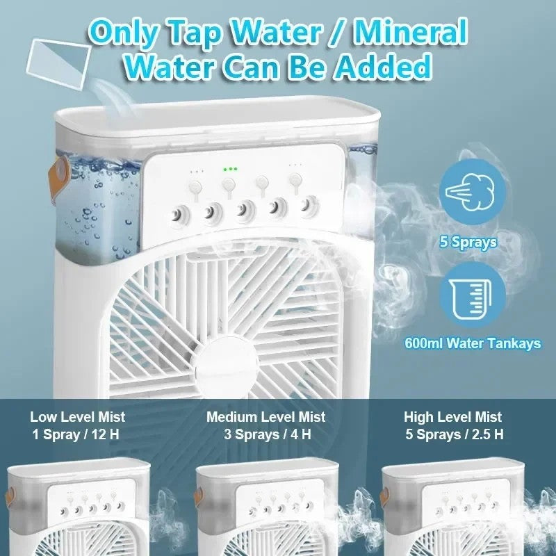 Ventilador com umidificador portátil de luz noturna LED - Mini refrigerador de