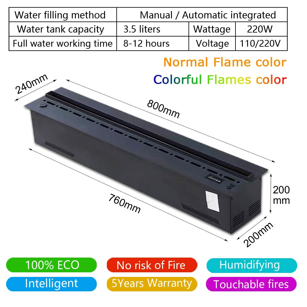 A lareira 3D inteligente com umidificador de vapor de água, chama LED decorativ