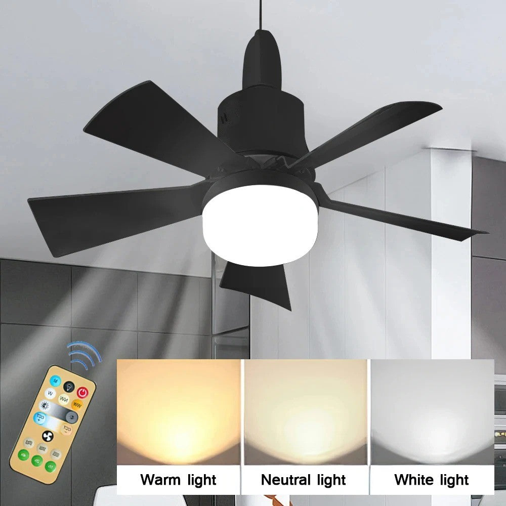 Ventilador de teto led com luz controle remoto regulável 30w e27 base moderna i