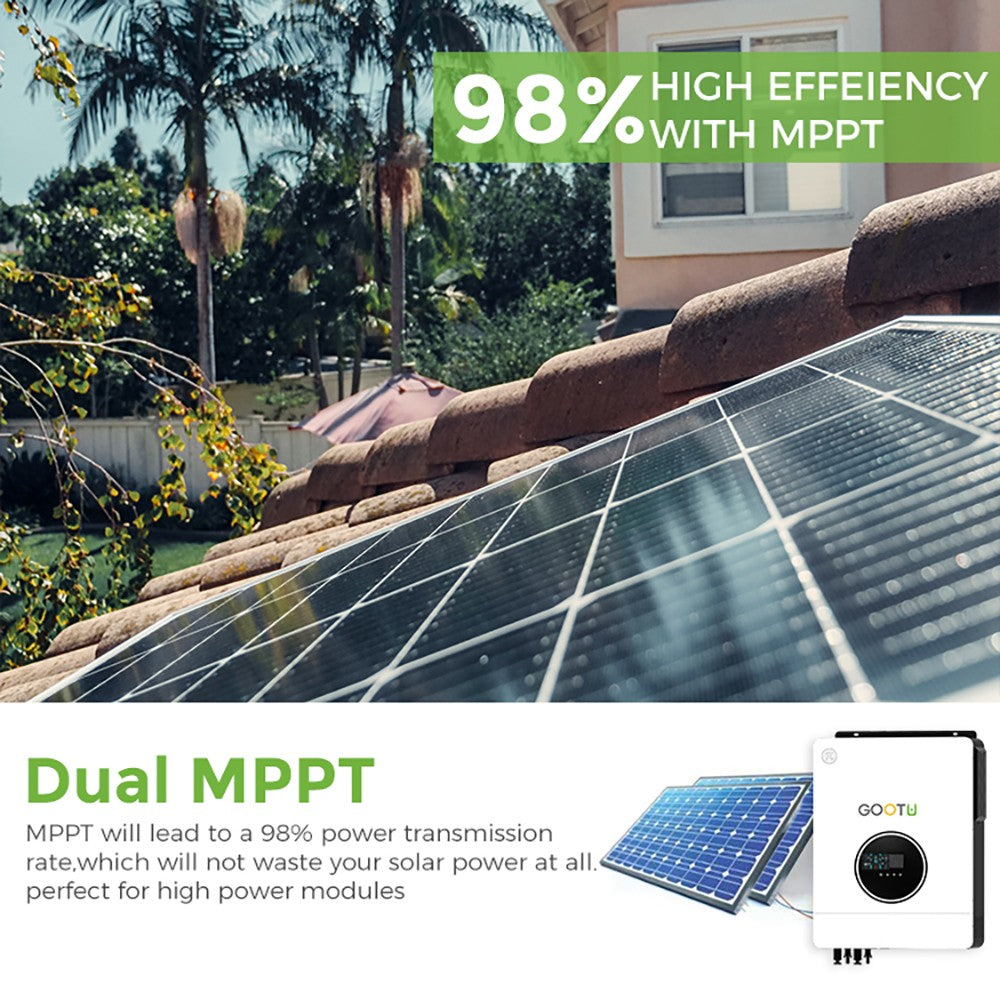 Gootu 6.2kw/10.2kw inversor solar híbrido saída dupla 24v/48v mppt 160a onda s