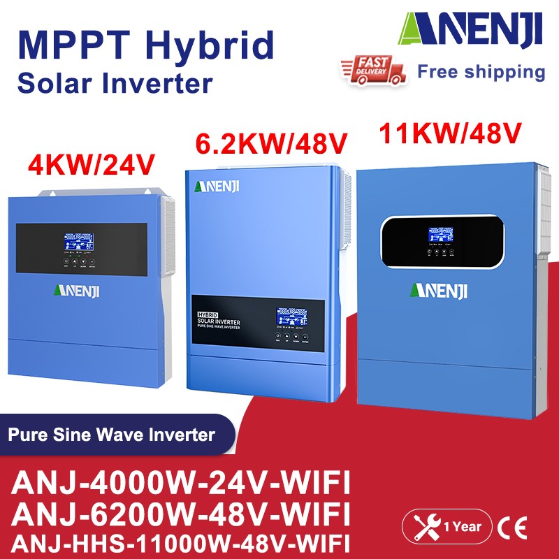 ANENJI 4KW 6.2KW 11KW Inversor Solar Híbrido 24V 48V 230VAC Max PV 500V 100A 12