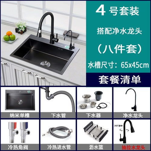 Pias simples feitas à mão para bancada de cozinha, pias de lavagem nano pretas