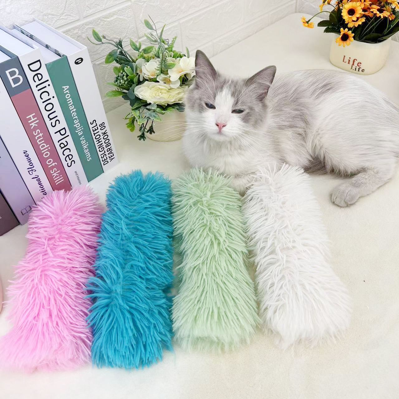 Gato de pelúcia mastigar brinquedo catnip auto-hi mordida brinquedos tira trave