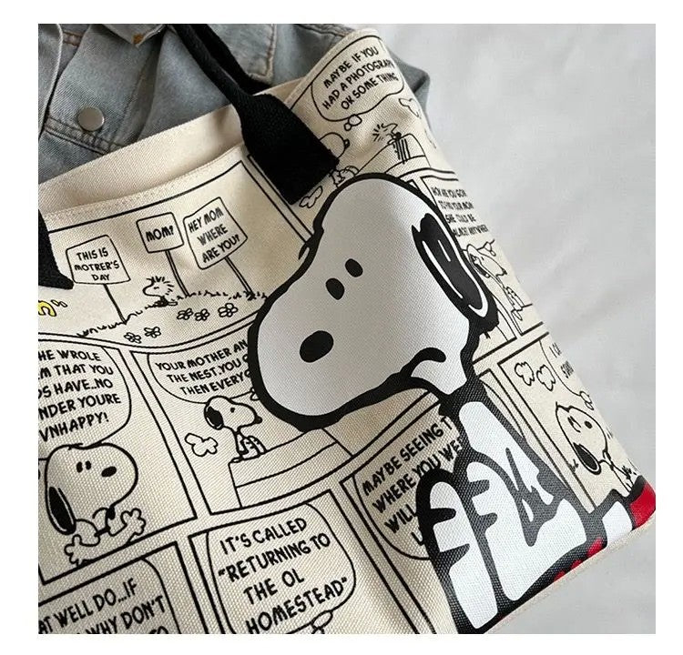 Nova bolsa de lona snoopy grande capacidade dos desenhos animados bonito sacola