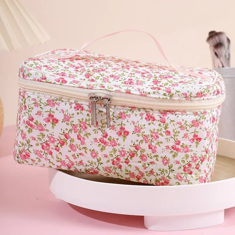Bolsa cosmética de algodão padrão floral capacidade saco cosmético duplo zí