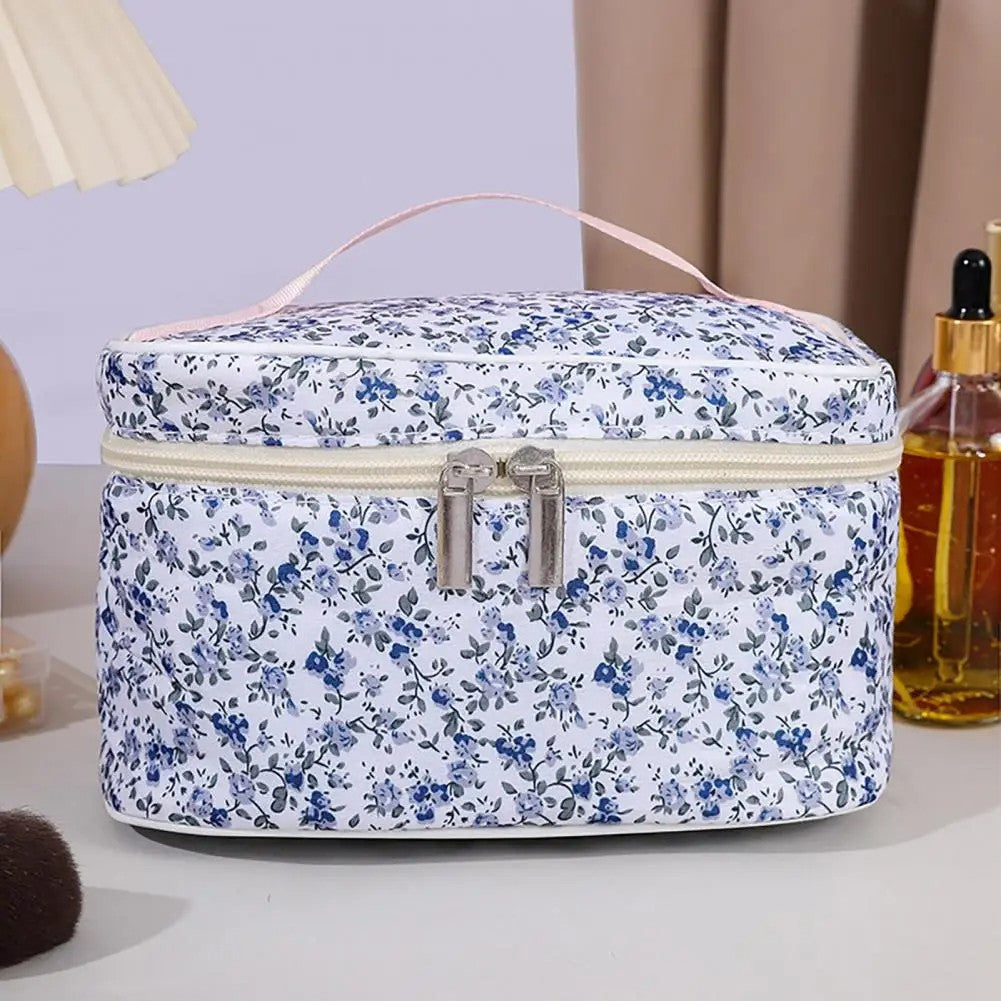 Bolsa cosmética de algodão padrão floral capacidade saco cosmético duplo zí