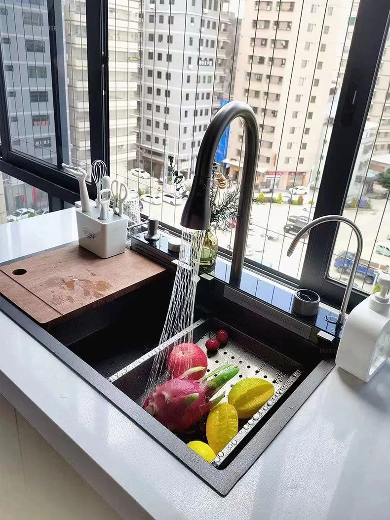 Pias de cozinha inteligentes com slot único para apartamentos, pias multifuncio