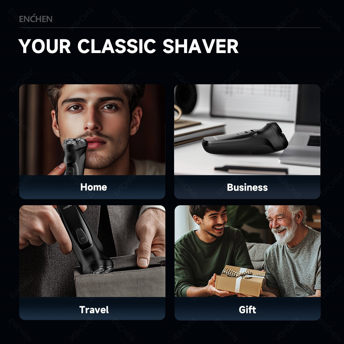 Barbeador rotativo elétrico Enchen Blackstone para homens, lâmina flutuante 3D