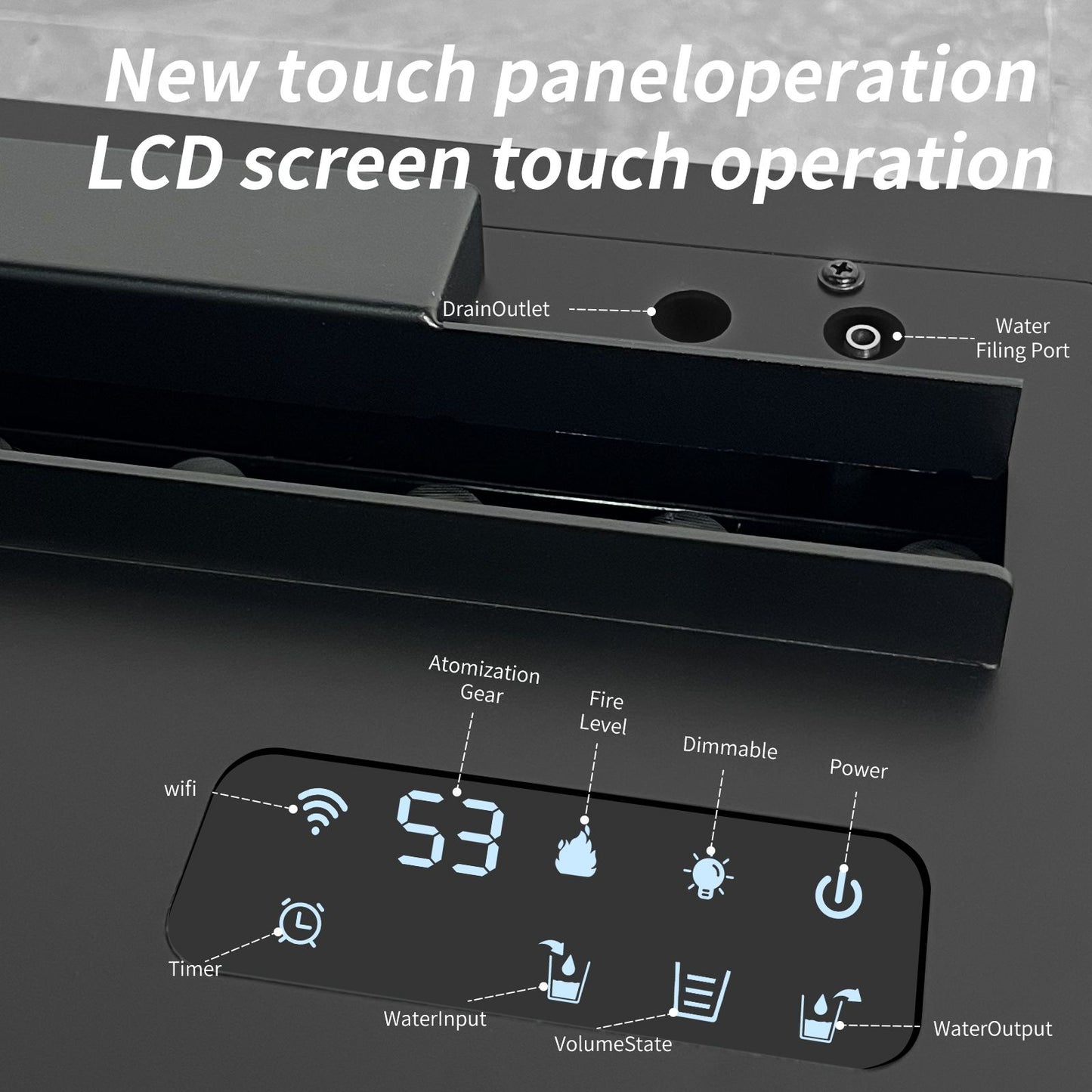 A lareira 3D inteligente com umidificador de vapor de água, chama LED decorativ