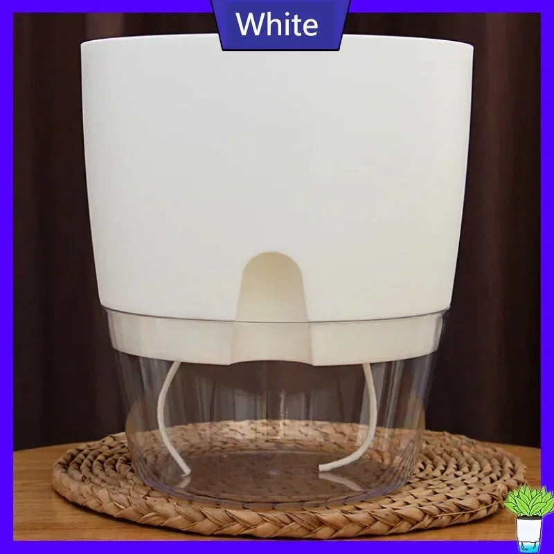 Vaso de flores de plástico transparente, camada dupla, rega automática, corda