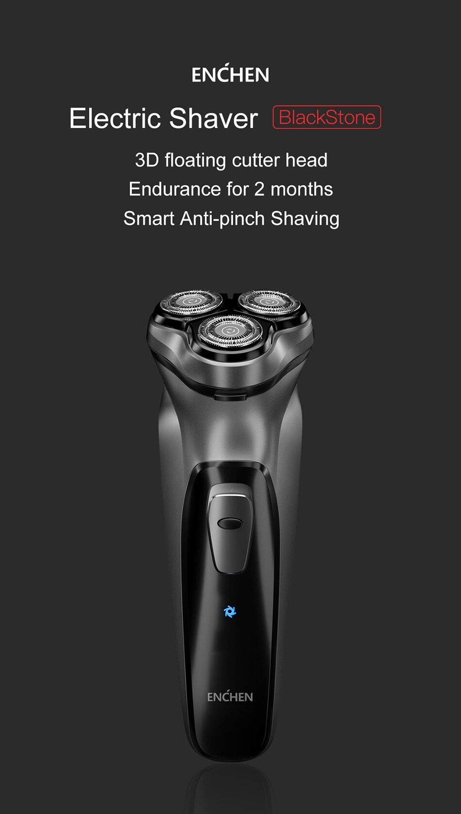 Barbeador rotativo elétrico Enchen Blackstone para homens, lâmina flutuante 3D