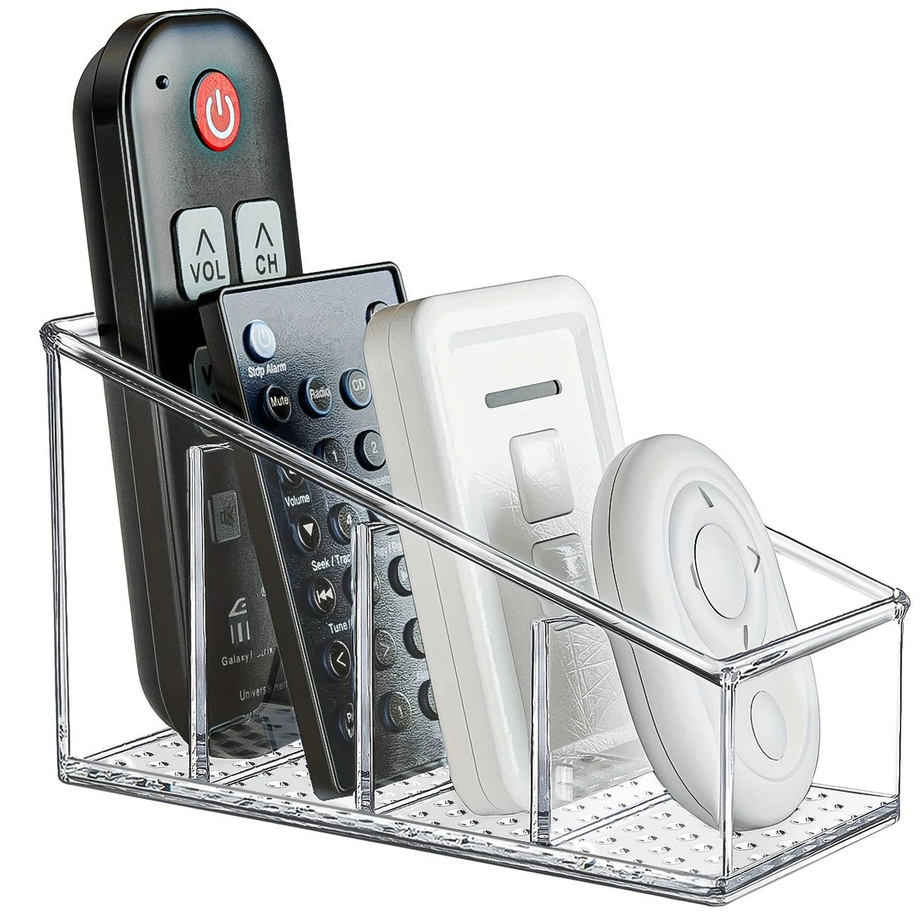 1pc suporte de controle remoto de plástico transparente com 4 compartimentos-id