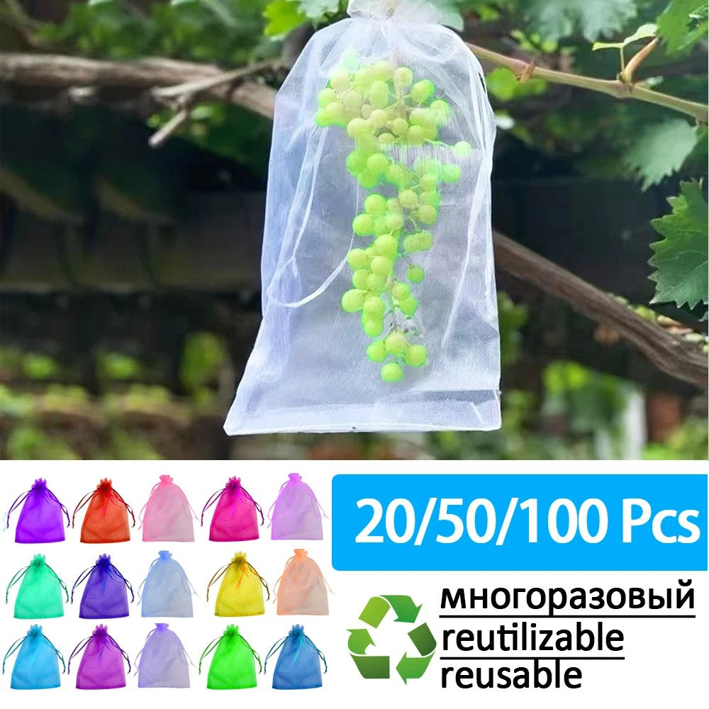 20-100 pçs morango uvas frutas frutas crescer sacos rede malha vegetal planta s