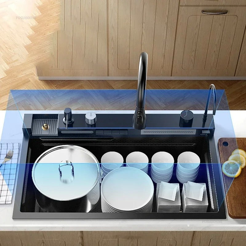 Pias de cozinha inteligentes com slot único para apartamentos, pias multifuncio