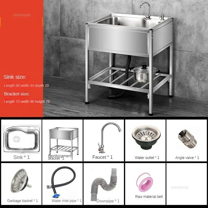 Pia de cozinha simples com bacia dupla, para sala de jantar, suporte reforçado,
