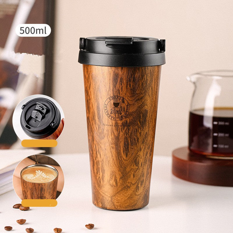 Copo de café térmico de grão de madeira Padrão Caneca de viagem Vácuo isola