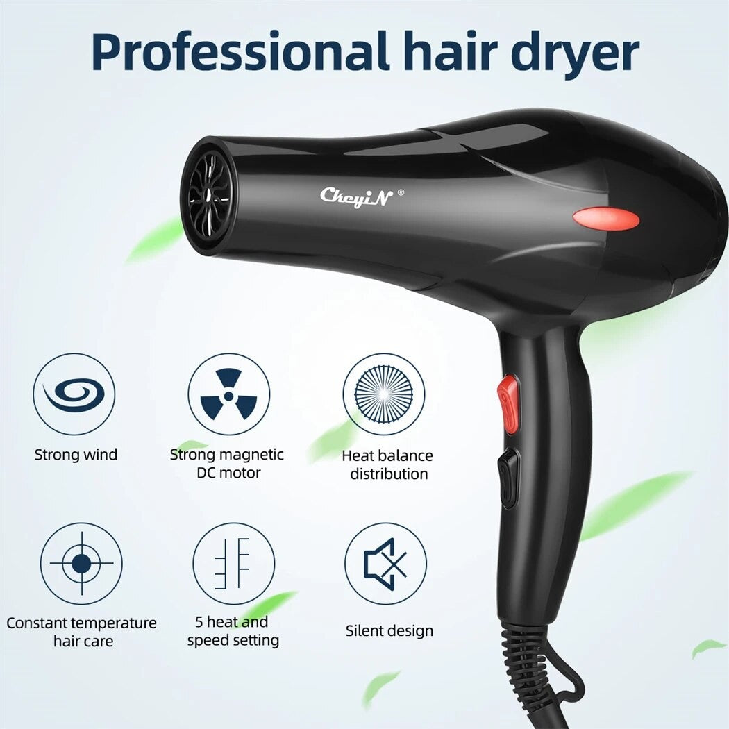 CkeyiN-profissional íon negativo cabelo secador, sopro quente e frio, salão ve