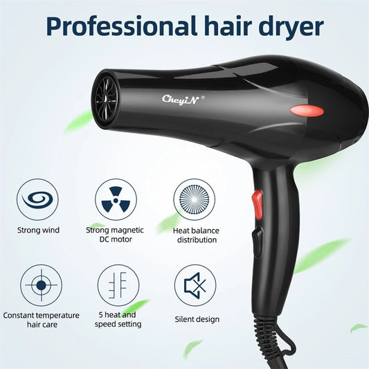 CkeyiN-profissional íon negativo cabelo secador, sopro quente e frio, salão ve