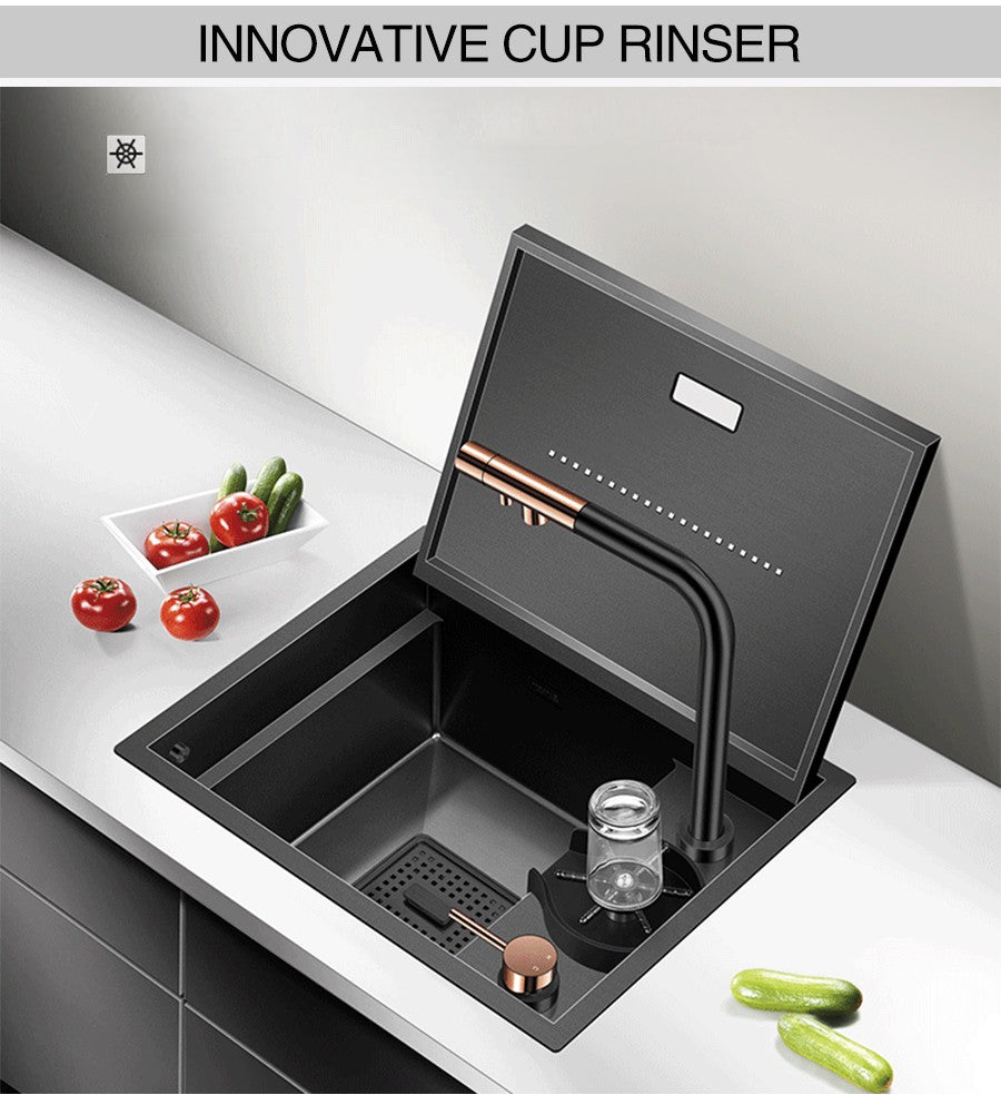 Nanômetro escondido barra ilha pia de cozinha 304 aço inoxidável flip capa es