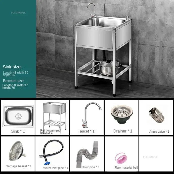 Pia de cozinha simples com bacia dupla, para sala de jantar, suporte reforçado,