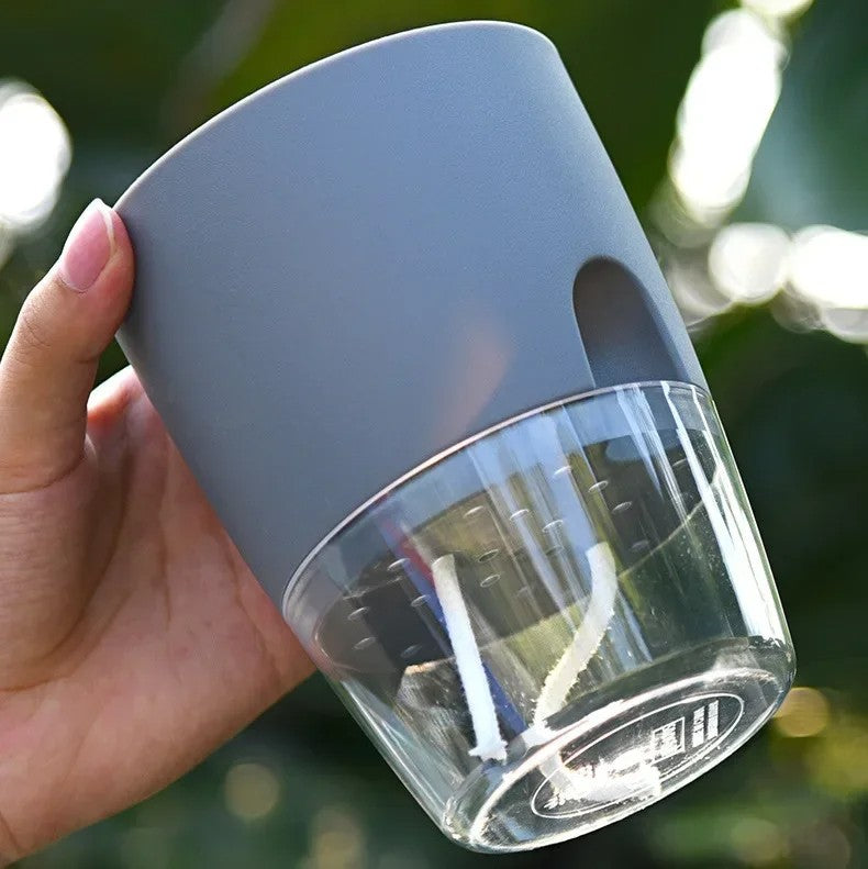 Vaso de flores de plástico transparente, camada dupla, rega automática, corda