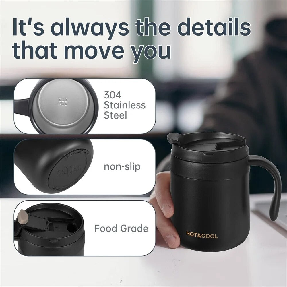 Caneca de café isolada de 350/500ml com alça, caneca isolada de aço inoxidáv