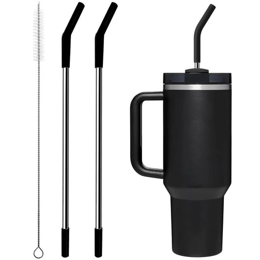Palha de aço inoxidável com ponta de silicone para stanley cup 2 peças canudo