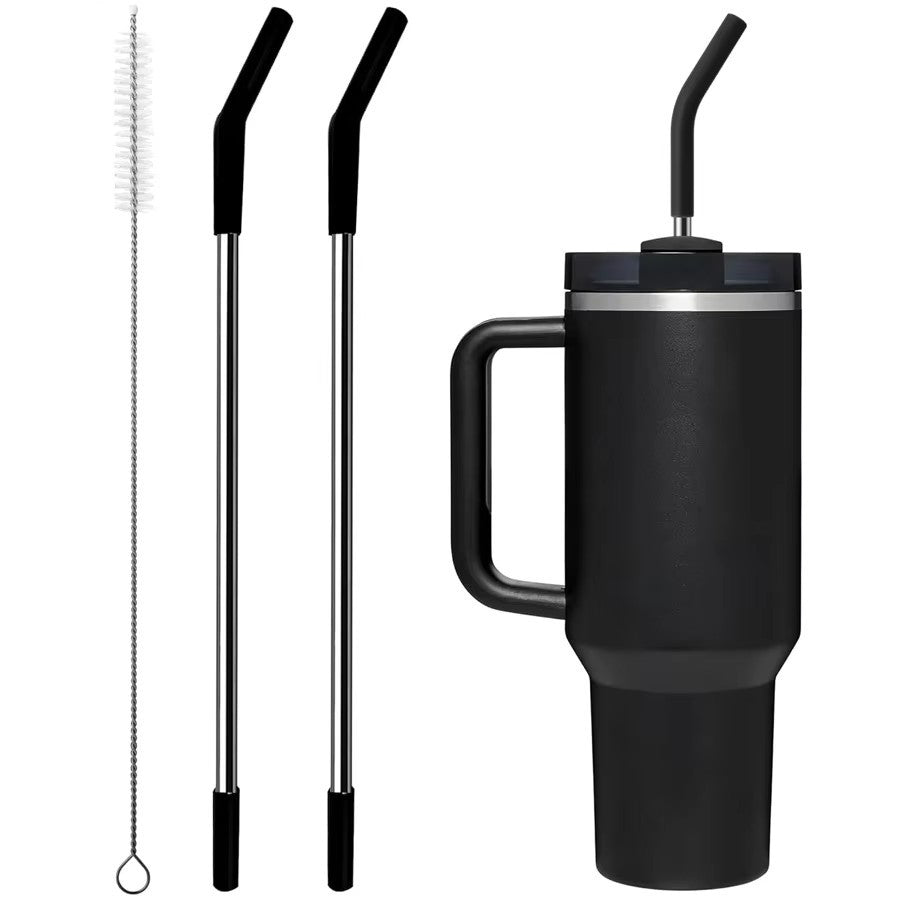 Palha de aço inoxidável com ponta de silicone para stanley cup 2 peças canudo