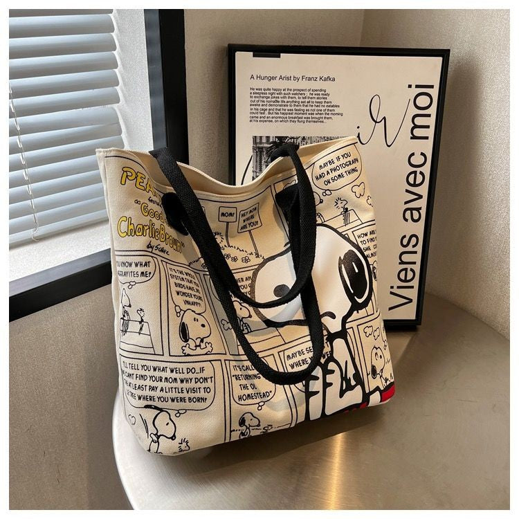 Nova bolsa de lona snoopy grande capacidade dos desenhos animados bonito sacola