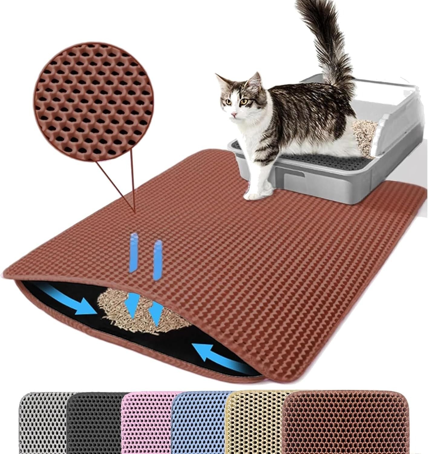 Tapete de areia para gatos, camada dupla, reforçada, grande, caixa de areia par