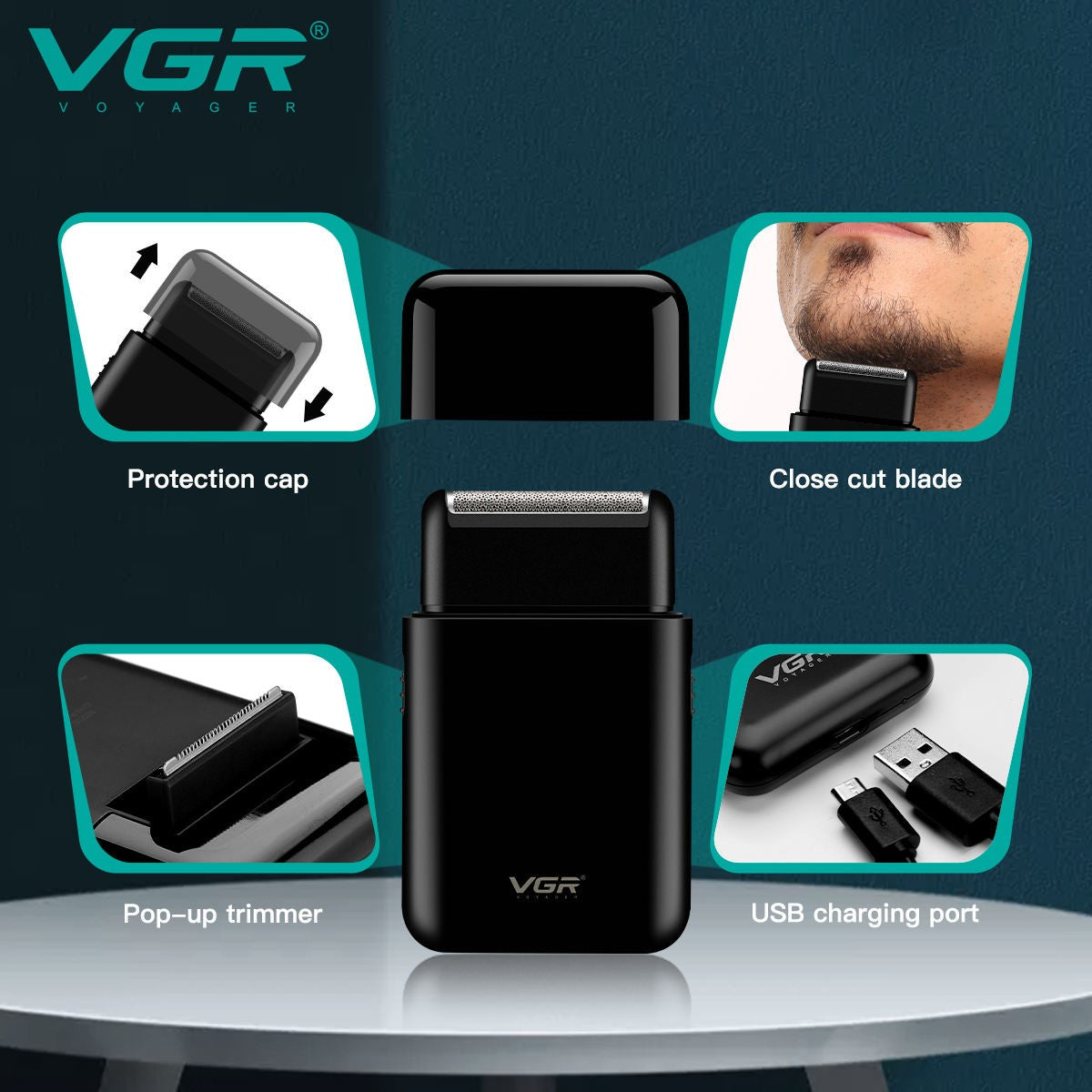 Vgr V-390 mini lâmina única sem fio aparador de barba navalha recarregável fo