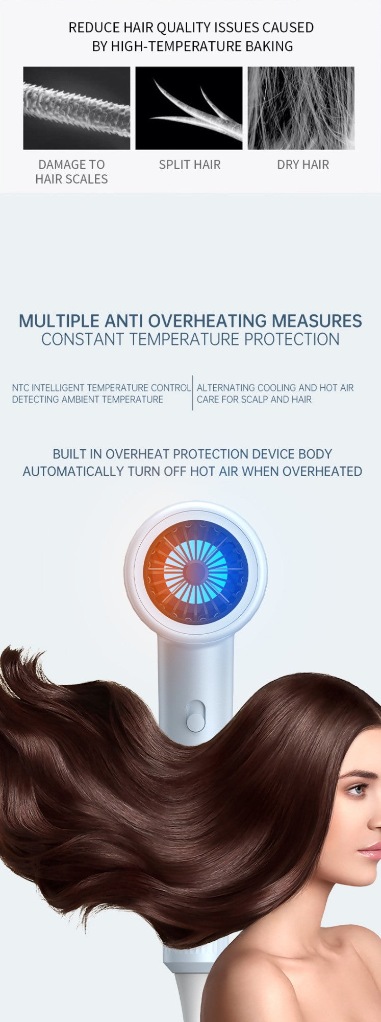 Mini secador de cabelo dobrável 750W com bolsa de transporte Anion de ar quente