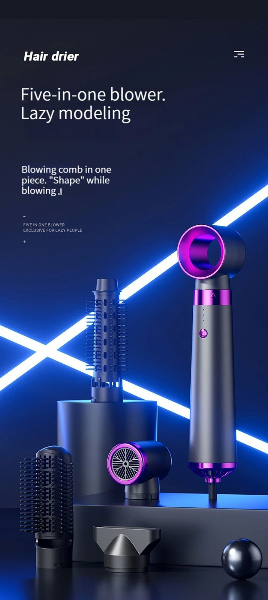 Secador de cabelo multifuncional 5 em 1, pente de ar quente, haste de ondulação automática, pente de cabelo reto, ferramenta estilo salão de beleza, secagem rápida