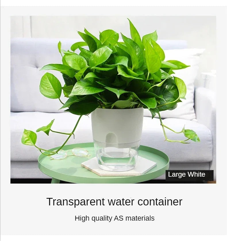 Vaso de flores de plástico transparente, camada dupla, rega automática, corda