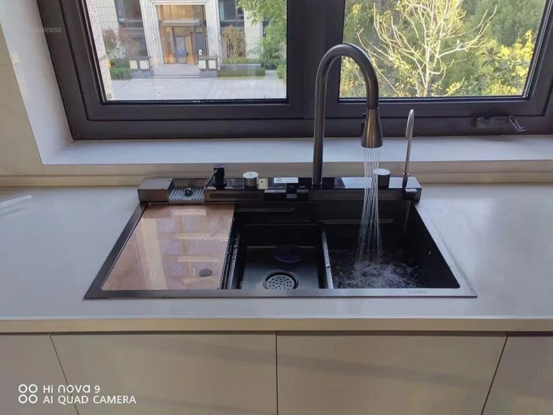 Pias de cozinha inteligentes com slot único para apartamentos, pias multifuncio