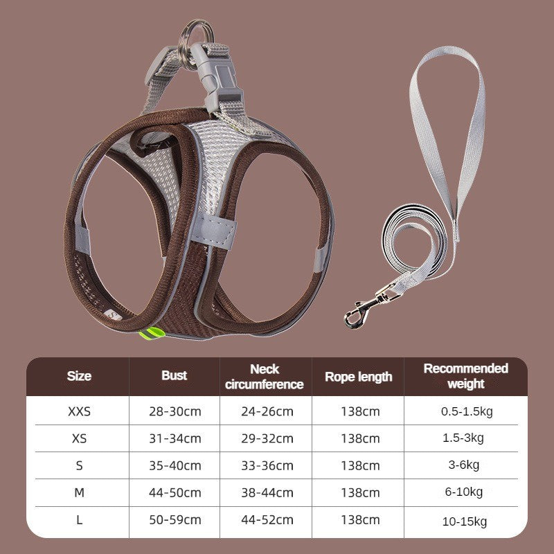 Conjunto de Arnês Ajustável para Cachorro e Gato, Colete para Cães, Trela Pet