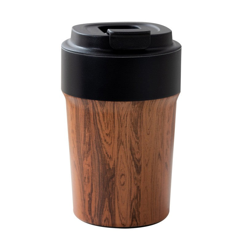 Caneca de café portátil de grãos de madeira com tampa Copo isolado a vácuo C