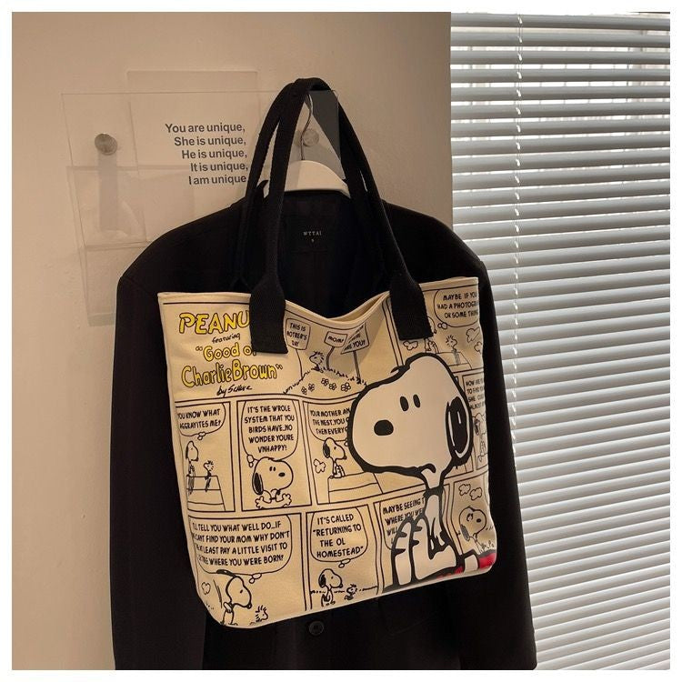 Nova bolsa de lona snoopy grande capacidade dos desenhos animados bonito sacola