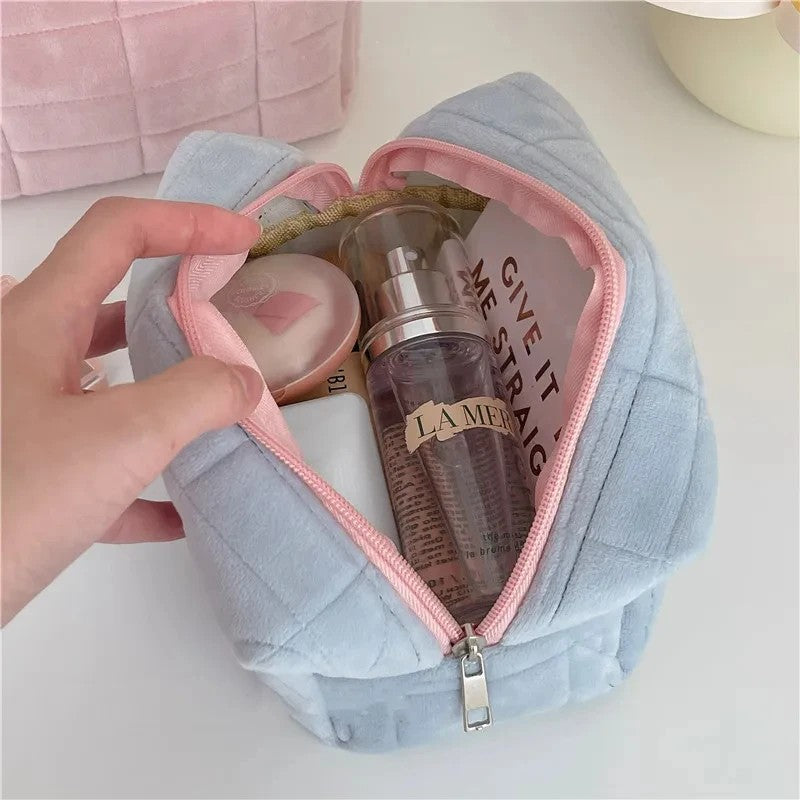 Bolsa de armazenamento de cosméticos de pele sólida, grande, feminina, zíper,
